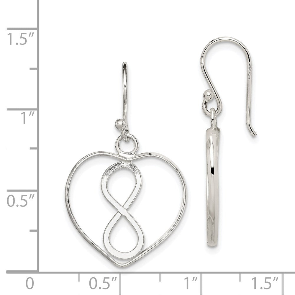 Sterling Silver Rhodium-plated Polished Infinity Open Heart Dangle Earrings - Product Photo