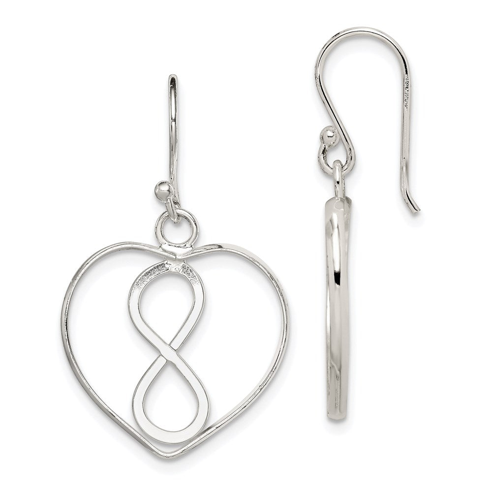 Sterling Silver Rhodium-plated Polished Infinity Open Heart Dangle Earrings - Product Photo