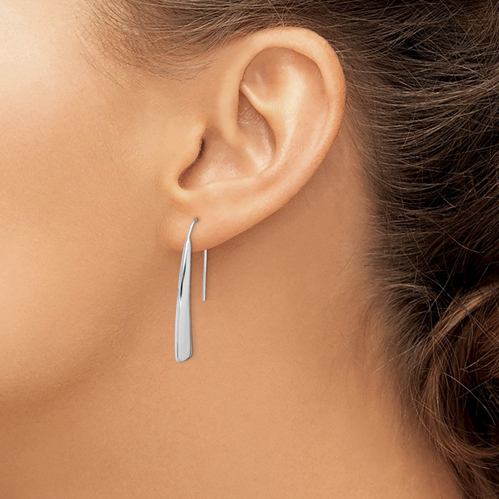 Sterling Silver Polished Rhodium Plated Fancy Bar Thread Earrings - Product Photo
