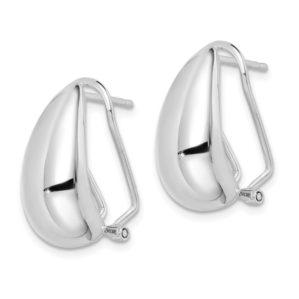 Sterling Silver Polished Omega Back J-Hoop Earrings - Product Photo