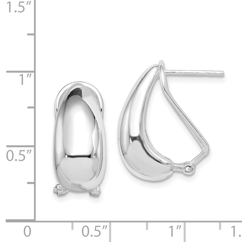 Sterling Silver Polished Omega Back J-Hoop Earrings - Product Photo