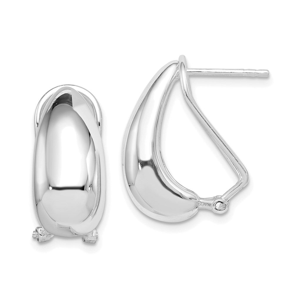 Sterling Silver Polished Omega Back J-Hoop Earrings - Product Photo