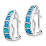 Sterling Silver RH-plated Polished Blue Created Opal Inlay J-Hoop Earrings - Product Photo