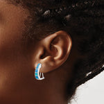 Sterling Silver RH-plated Polished Blue Created Opal Inlay J-Hoop Earrings - Product Photo