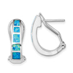 Sterling Silver RH-plated Polished Blue Created Opal Inlay J-Hoop Earrings - Product Photo