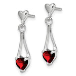 Sterling Silver Rhodium-plated Polished Garnet Heart Post Dangle Earrings - Product Photo