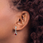 Sterling Silver Rhodium-plated Polished Garnet Heart Post Dangle Earrings - Product Photo