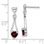 Sterling Silver Rhodium-plated Polished Garnet Heart Post Dangle Earrings - Product Photo