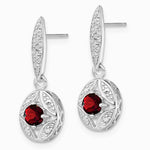 Sterling Silver Rhodium-plated Garnet and Diamond Dangle Earrings - Product Photo
