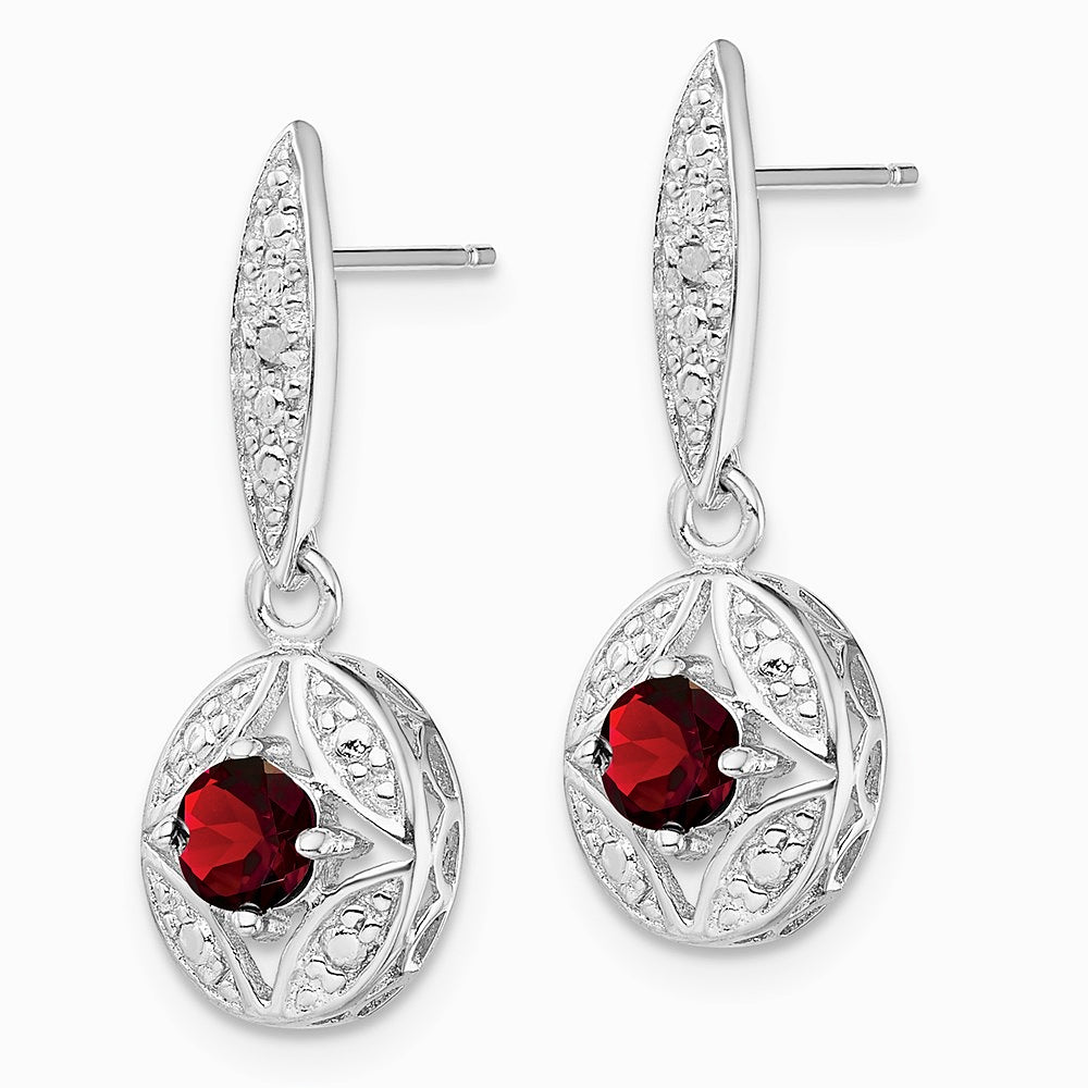 Sterling Silver Rhodium-plated Garnet and Diamond Dangle Earrings - Product Photo