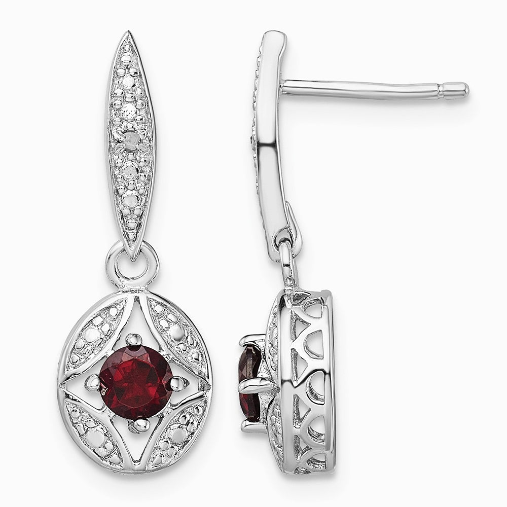 Sterling Silver Rhodium-plated Garnet and Diamond Dangle Earrings