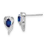 Sterling Silver Rhodium Plated Diamond & Sapphire Post Earrings - Product Photo