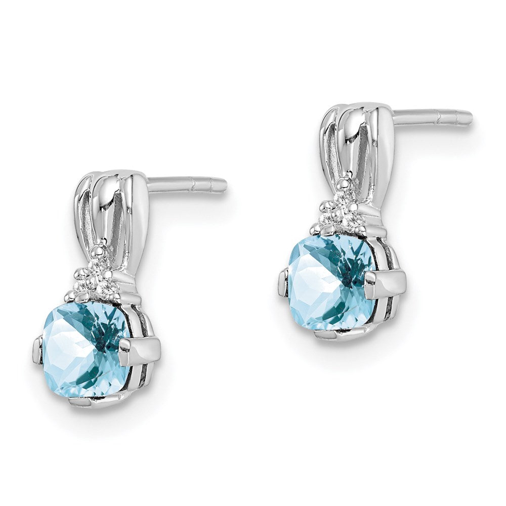 Sterling Silver Rhodium Plated Dia. Aquamarine Round Post Earrings - Product Photo