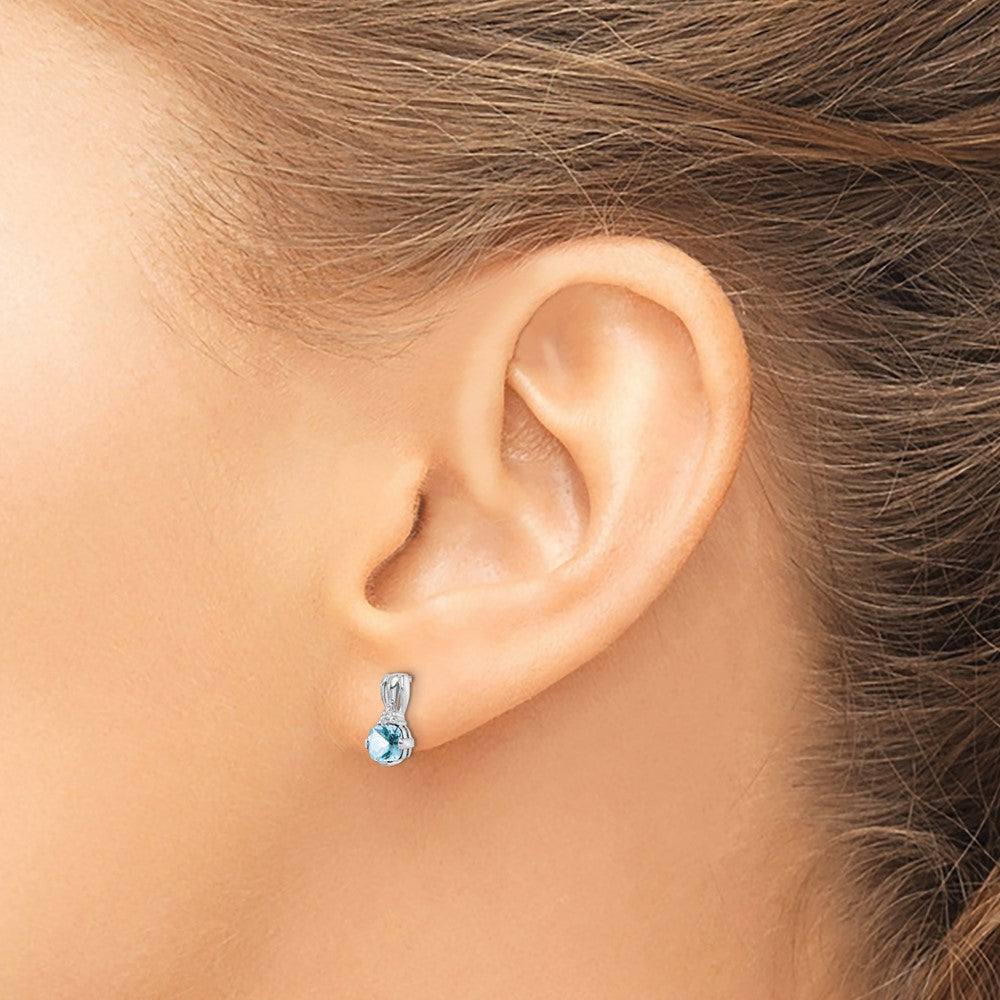 Sterling Silver Rhodium Plated Dia. Aquamarine Round Post Earrings - Product Photo
