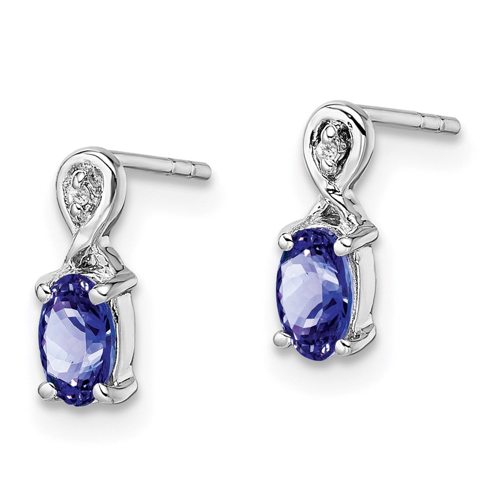 Sterling Silver Rhodium Plated Diamond & Tanzanite Oval Post Earrings - Product Photo