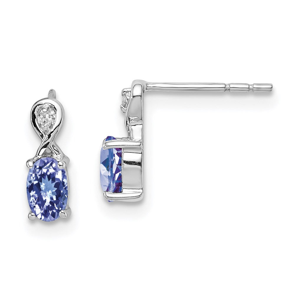 Sterling Silver Rhodium Plated Diamond & Tanzanite Oval Post Earrings - Product Photo