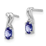 Sterling Silver Rhodium Plated Diamond & Tanzanite Oval Post Earrings - Product Photo