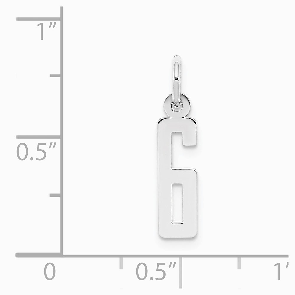 Sterling Silver/Rhodium-plated Elongated Polished Number 6 Charm - Product Photo