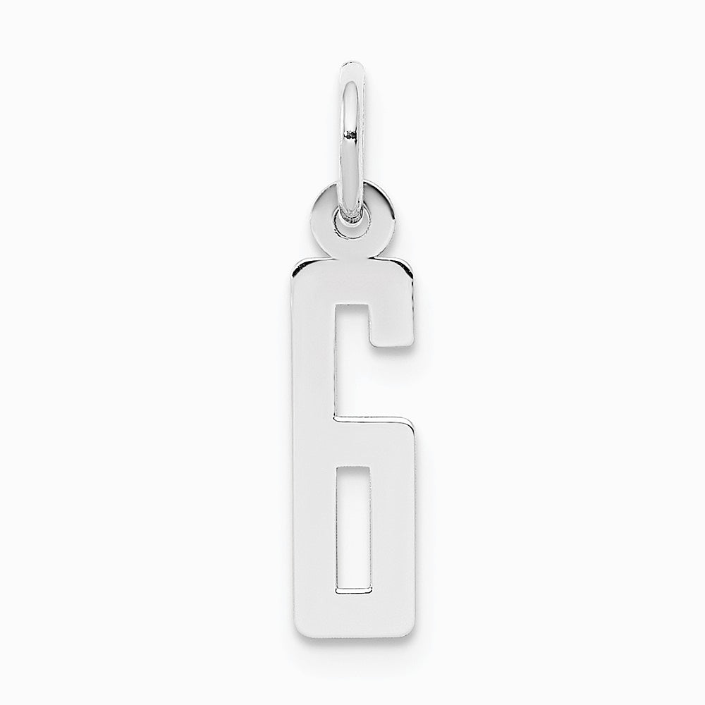 Sterling Silver/Rhodium-plated Elongated Polished Number 6 Charm - Product Photo