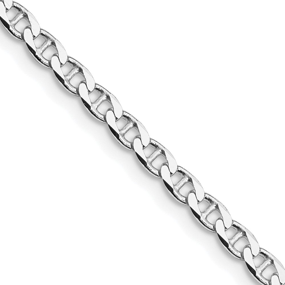 Sterling Silver RH-plated 3.15mm Diamond-cut Flat Anchor Curb Chain Necklace 18"-24"