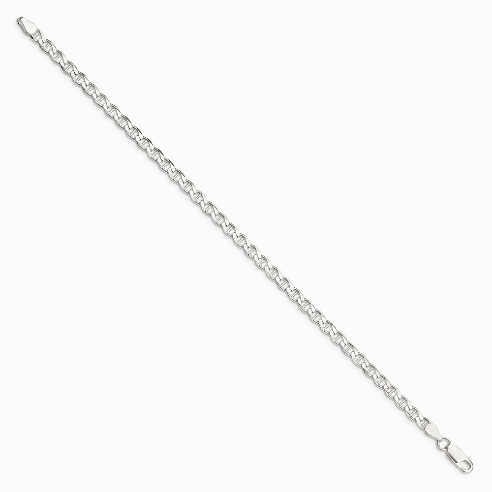 Sterling Silver 4.0mm Diamond-Cut Flat Anchor Curb Chain Bracelet 7"-8" - Product Photo