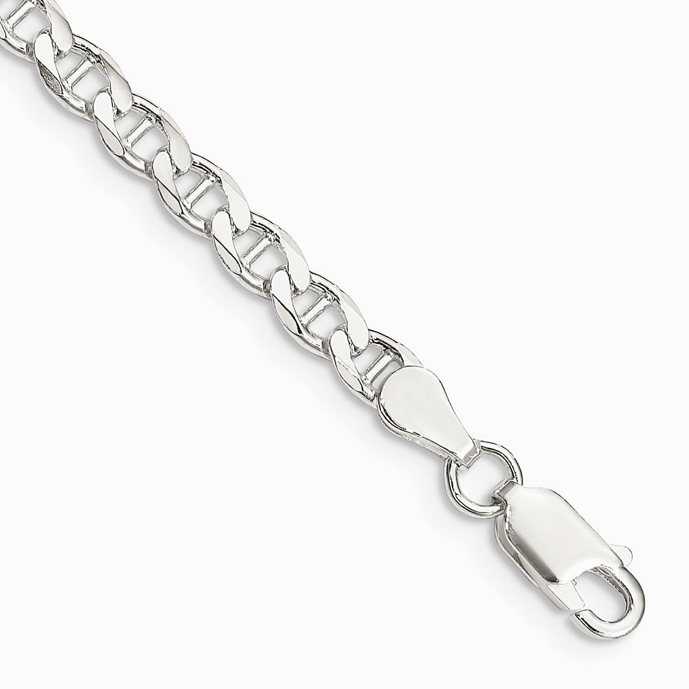 Sterling Silver 4.0mm Diamond-Cut Flat Anchor Curb Chain Bracelet 7"-8"