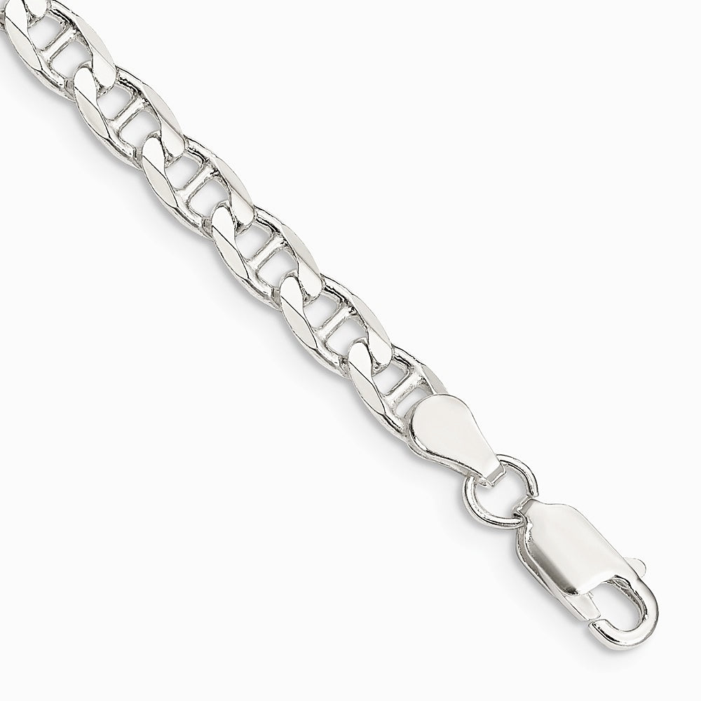 Sterling Silver 4.65mm Diamond-Cut Flat Anchor Curb Chain Bracelet 7"-8"