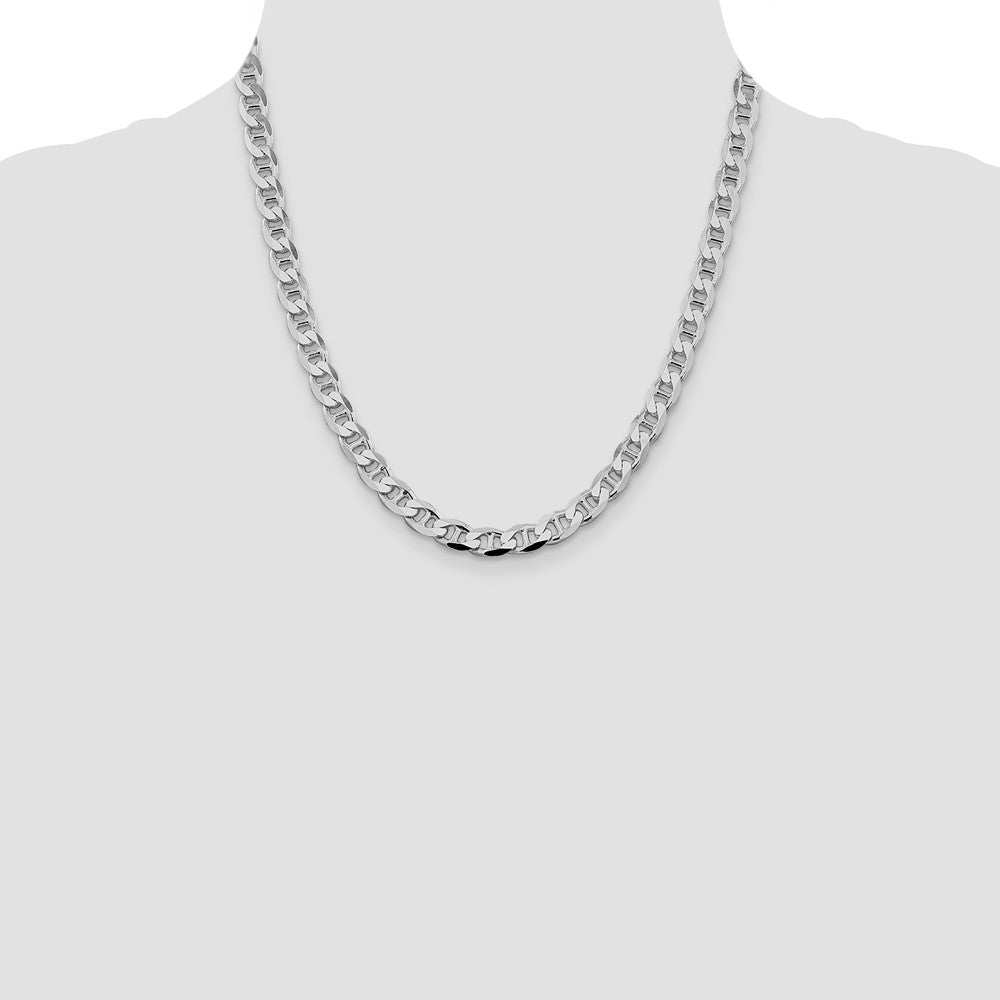 Sterling Silver Rhodium-plated 7.4mm D/C Flat Anchor Curb Chain - Product Photo