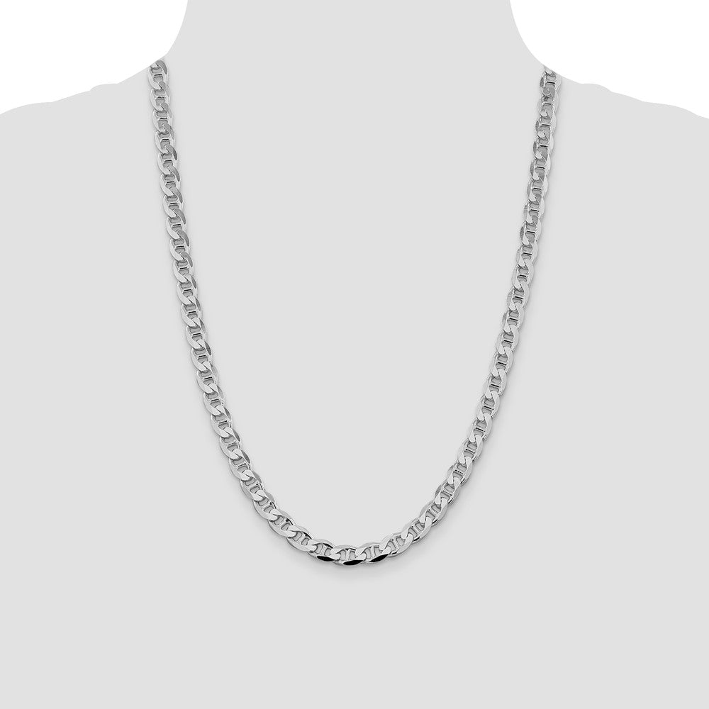 Sterling Silver Rhodium-plated 7.4mm D/C Flat Anchor Curb Chain - Product Photo