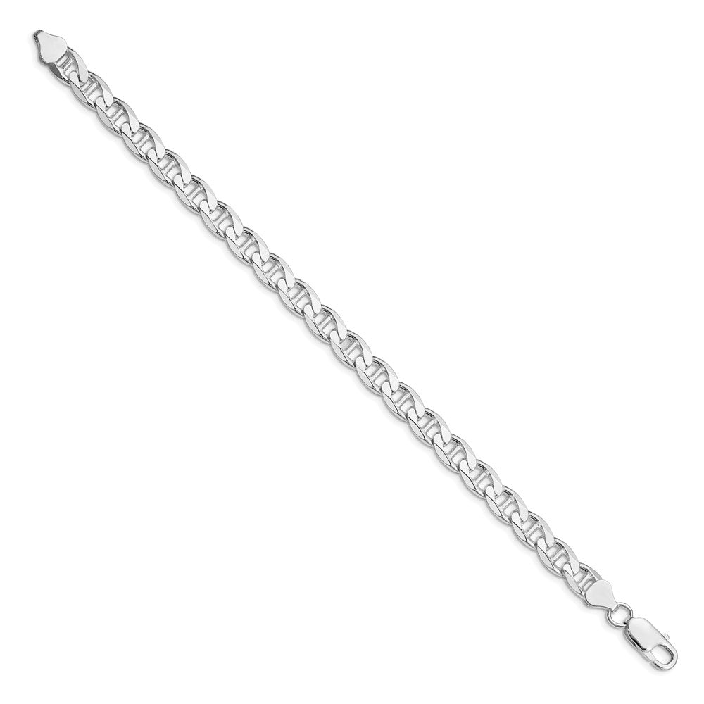 Sterling Silver RH-plated 7.4mm D/C Flat Anchor Curb Chain Bracelet 8"-9" - Product Photo
