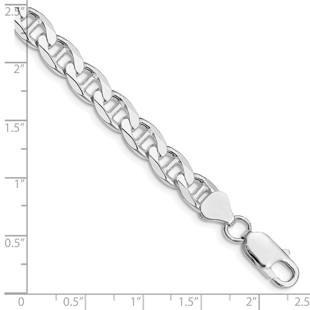 Sterling Silver RH-plated 7.4mm D/C Flat Anchor Curb Chain Bracelet 8"-9" - Product Photo