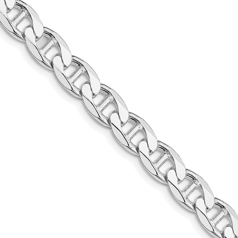 Sterling Silver RH-plated 7.4mm Diamond-cut Flat Anchor Curb Chain Necklace 20"-24"
