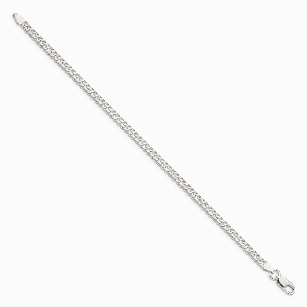 Sterling Silver 4.25mm 6 Side Diamond-Cut Flat Double Curb Chain Bracelet 7"-8" - Product Photo