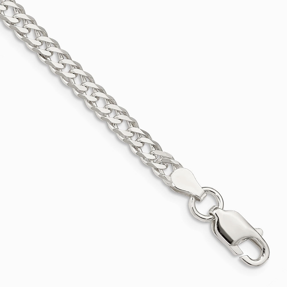 Sterling Silver 4.25mm 6 Side Diamond-Cut Flat Double Curb Chain Bracelet 7"-8" - Product Photo
