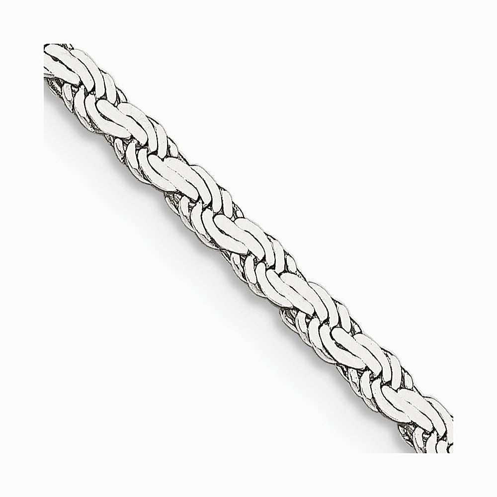 Sterling Silver 2.25mm Flat Rope Chain Necklace 16"-26" - Product Photo