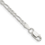 Sterling Silver 3mm Pavé Flat Figaro Chain Bracelet 7"-8" - Product Photo
