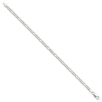 Sterling Silver 4mm Pavé Flat Figaro Chain Bracelet 7"-9" - Product Photo
