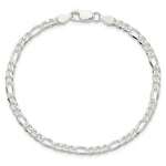Sterling Silver 4mm Pavé Flat Figaro Chain Bracelet 7"-9" - Product Photo