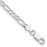 Sterling Silver 4mm Pavé Flat Figaro Chain Bracelet 7"-9" - Product Photo