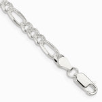 Sterling Silver 4.3mm Pavé Flat Figaro Chain Bracelet 7"-9" - Product Photo