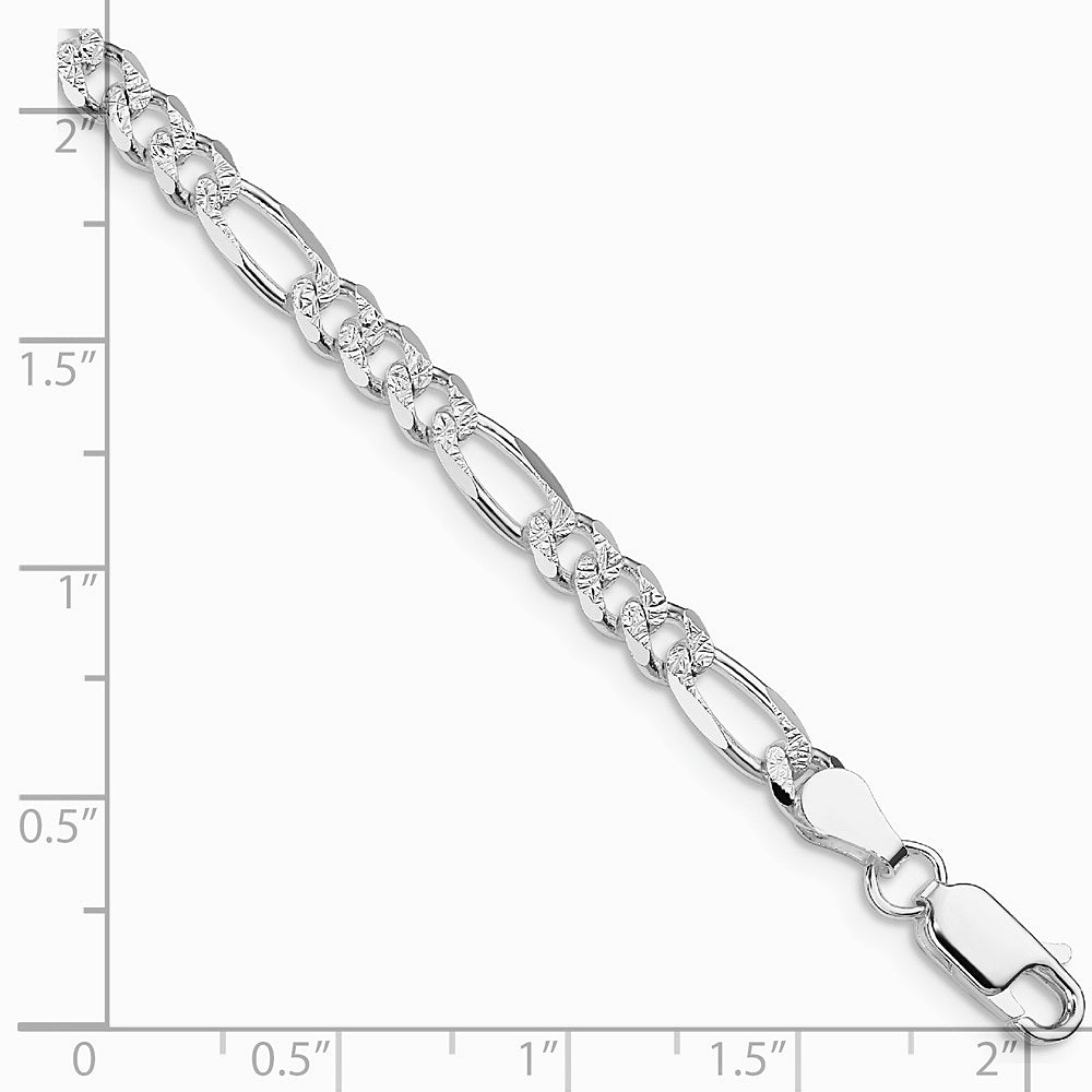 Sterling Silver Rhodium-plated 4.3mm Pavé Flat Figaro Chain Bracelet 7"-9" - Product Photo