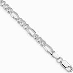 Sterling Silver Rhodium-plated 4.3mm Pavé Flat Figaro Chain Bracelet 7"-9" - Product Photo