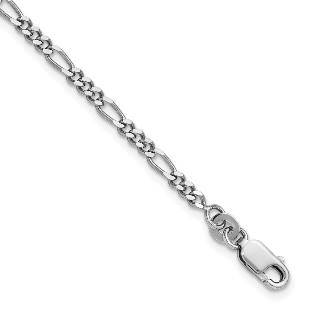 Sterling Silver Rhodium-plated 2.5mm Figaro Chain Bracelet 7"-10"