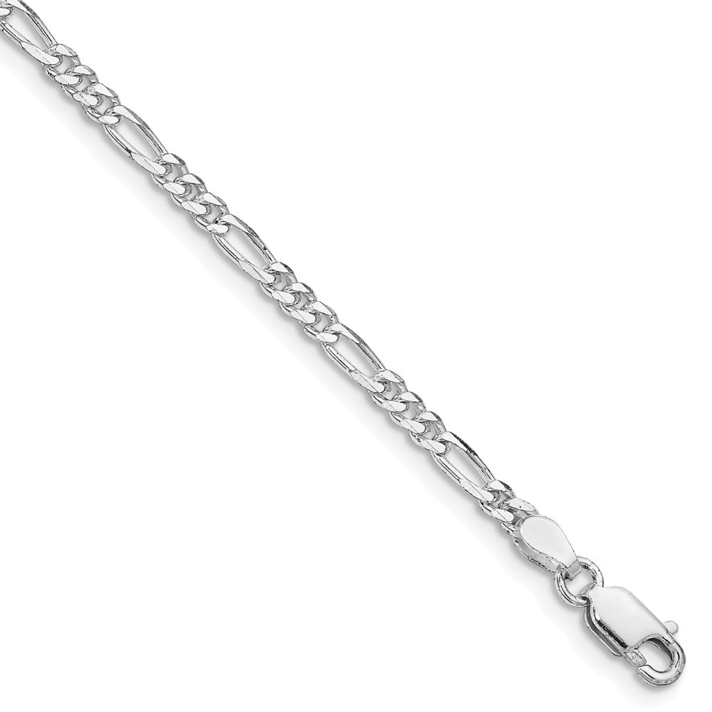 Sterling Silver Rhodium-plated 2.85mm Figaro Chain Anklet - Product Photo