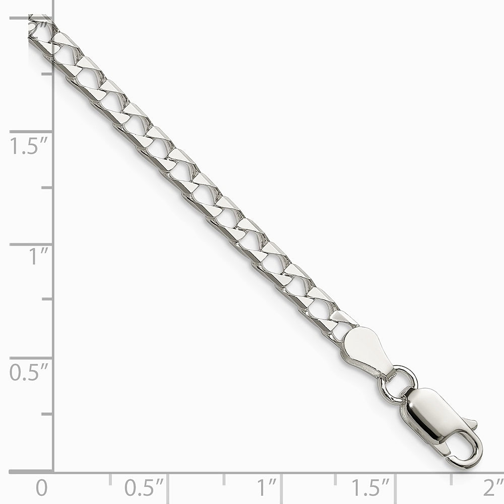 Sterling Silver 3.25mm Diamond-Cut Square Curb Chain Bracelet 7"-9" - Product Photo