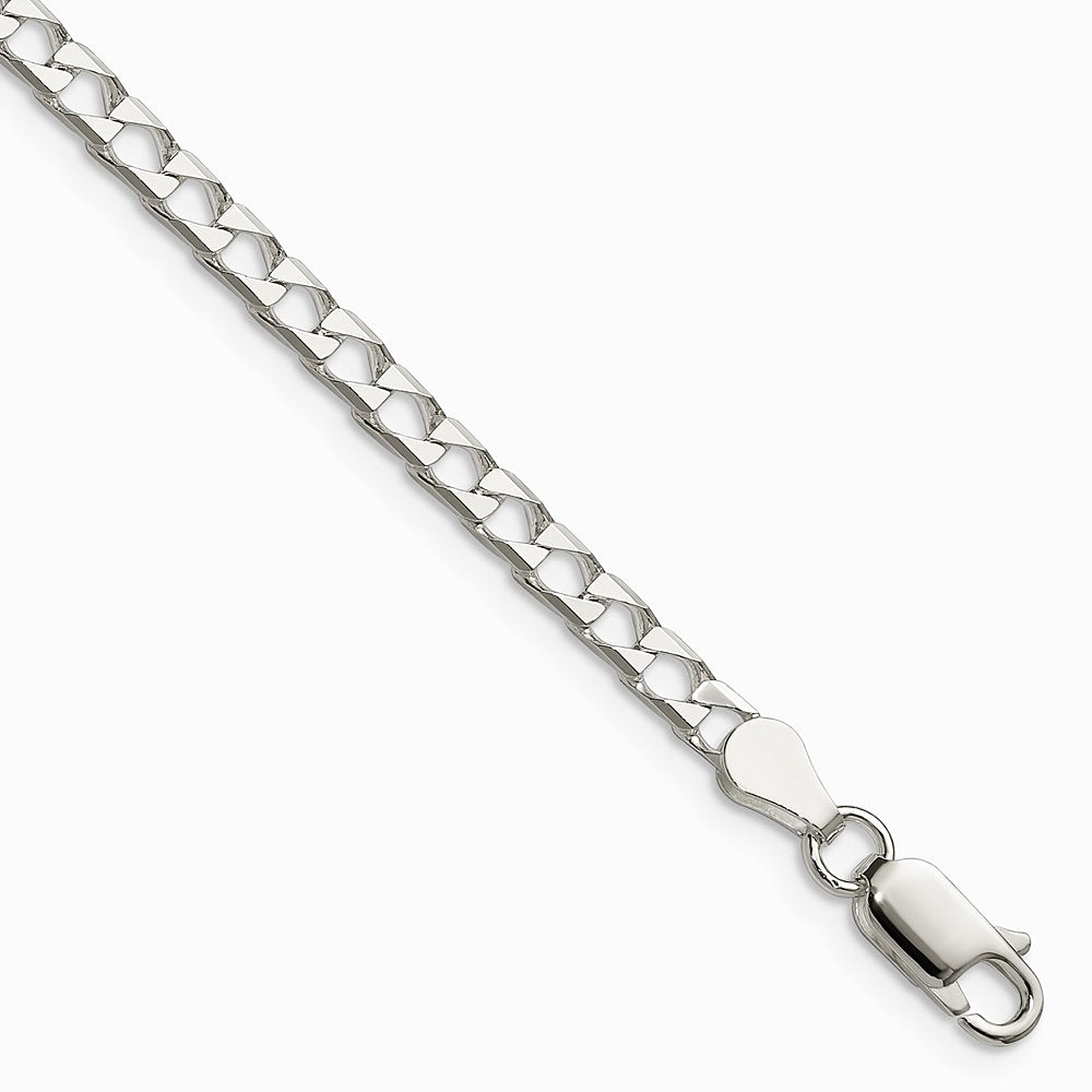 Sterling Silver 3.25mm Diamond-Cut Square Curb Chain Bracelet 7"-9"