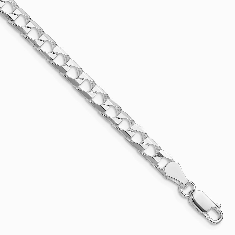 Sterling Silver Rhodium-plated 5mm Diamond-Cut Square Curb Chain Bracelet 7"-9"