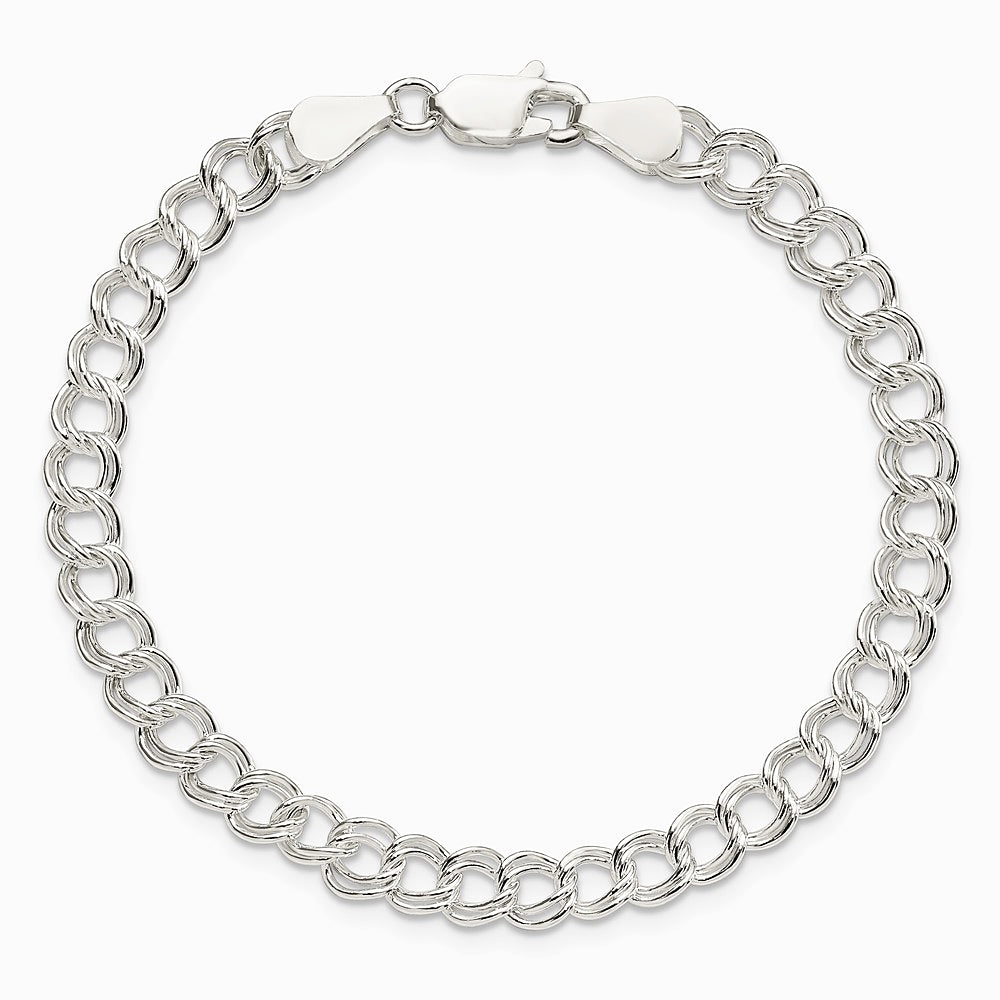 Sterling Silver 5.25mm Solid Double Link Charm Bracelet - Product Photo