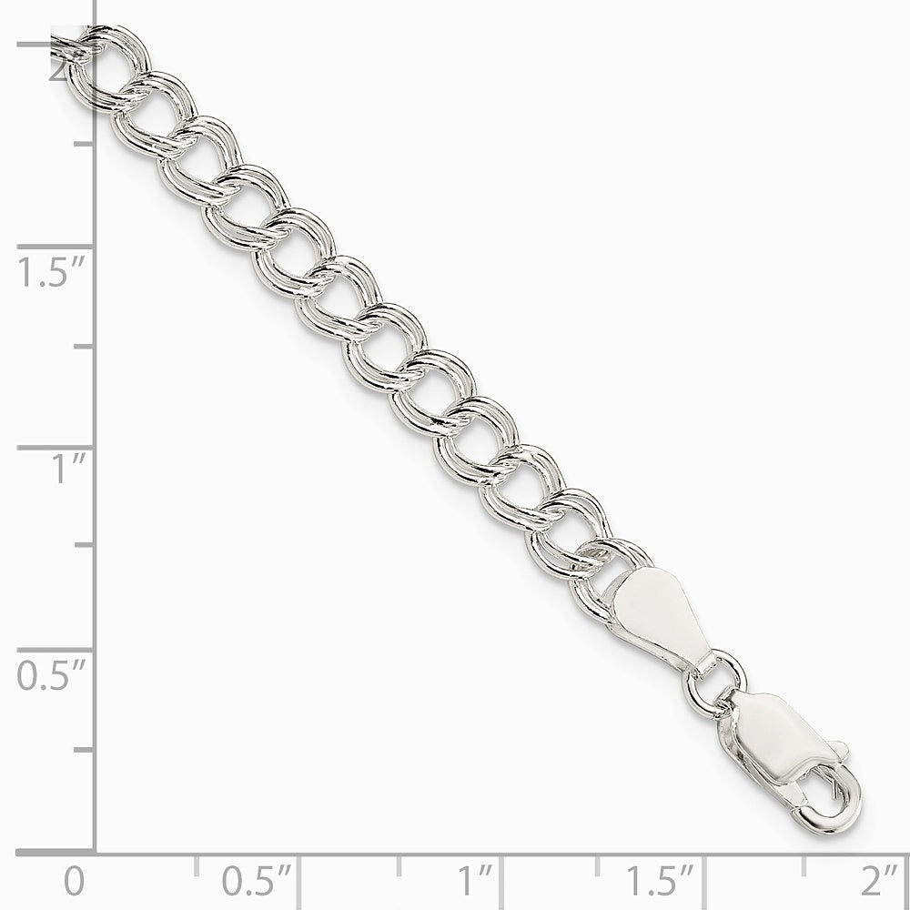 Sterling Silver 5.25mm Solid Double Link Charm Bracelet - Product Photo
