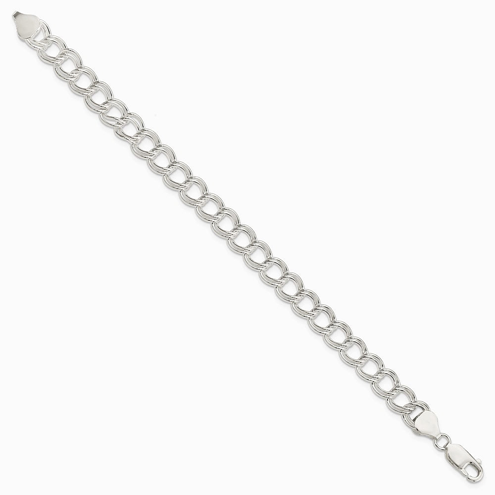 Sterling Silver 7.75mm Solid Double Link Charm Bracelet - Product Photo